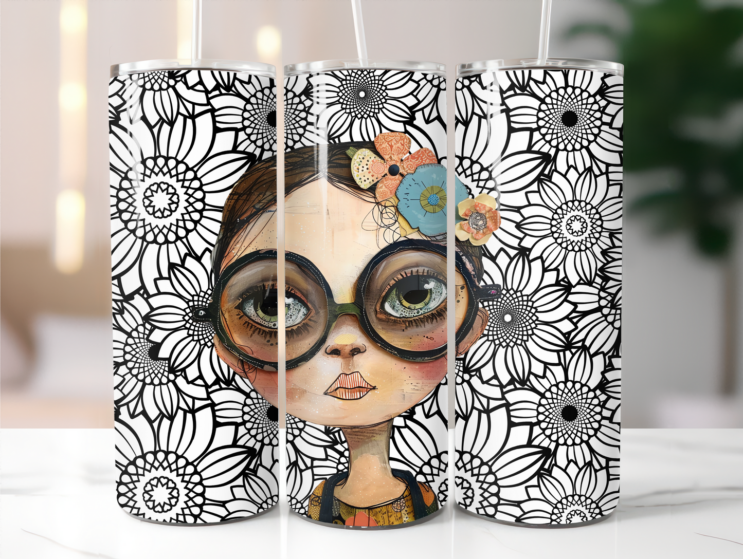 Cute girl, with big eyes and glasses  20oz Tumbler