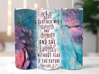She is clothed with strength 20oz Tumbler