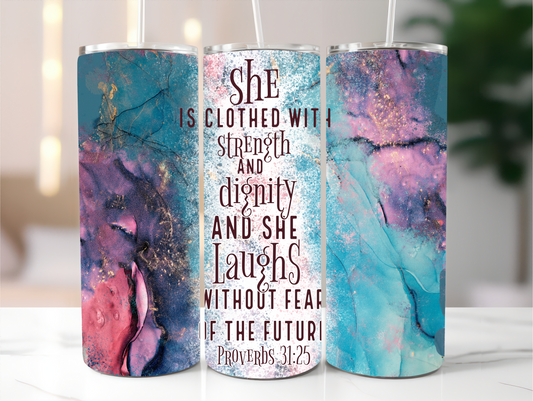 She is clothed with strength 20oz Tumbler