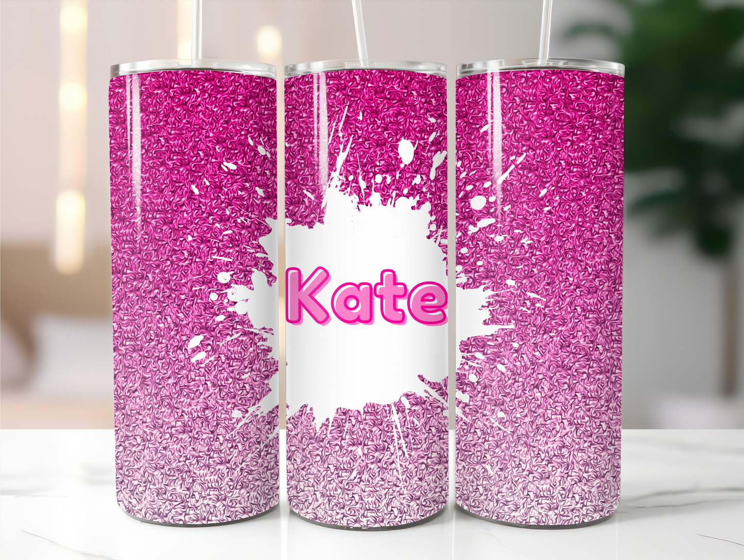 Pink glitter Add your name 20oz Tumbler