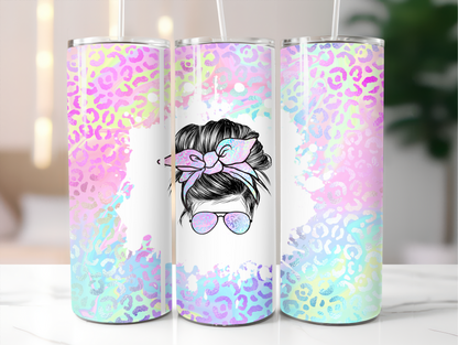 Leo colourful messy bun 20oz Tumbler