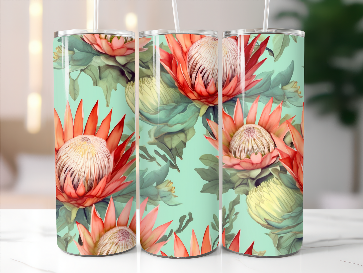 Protea green background 20oz Tumbler