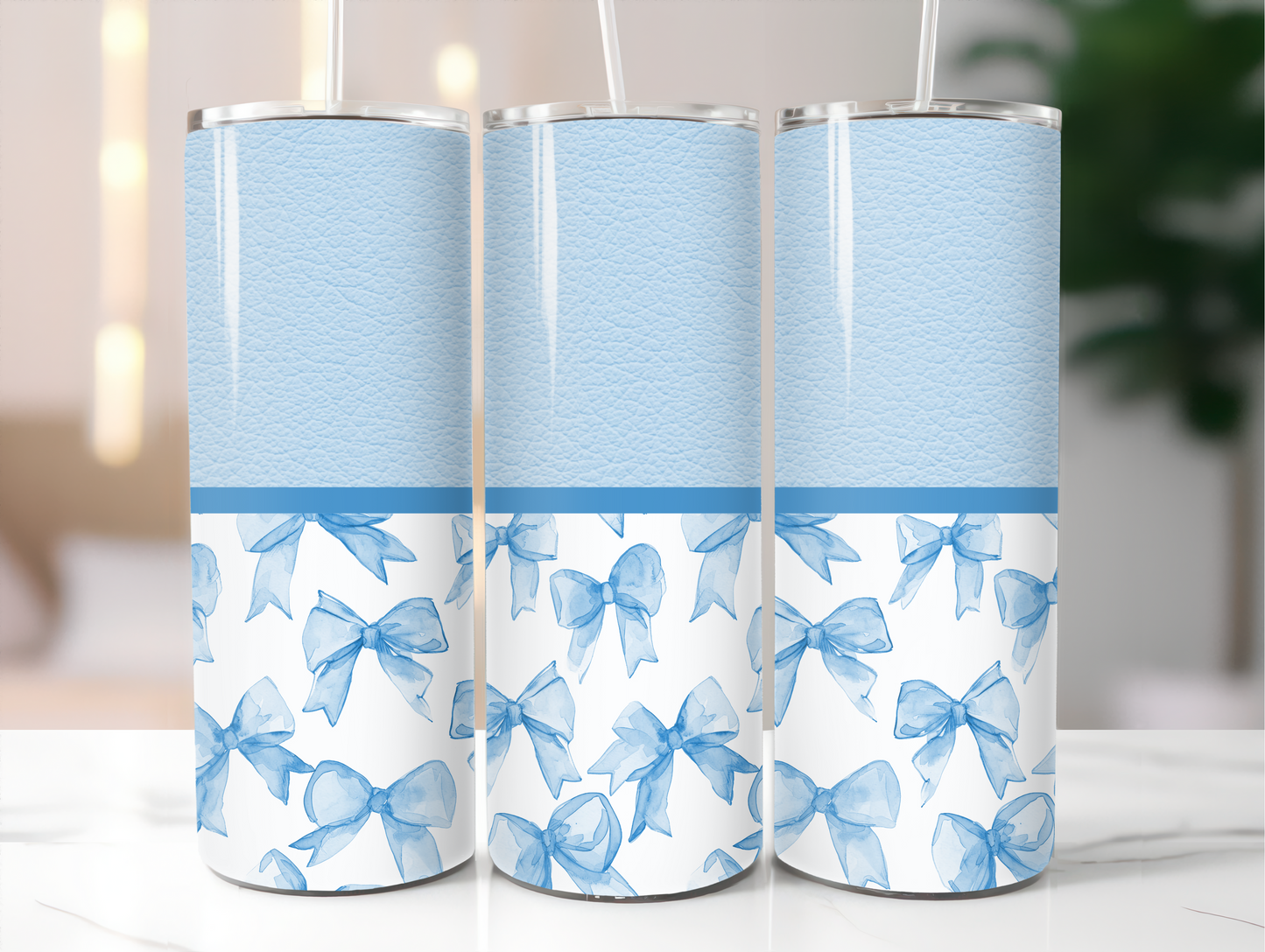 Leather texture and blue bows 20oz Tumbler