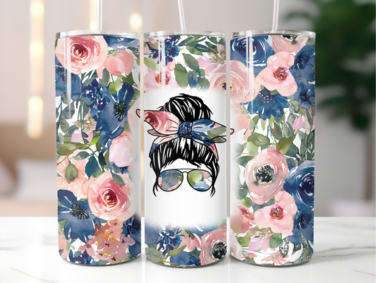Messy bun Floral 20oz Tumbler