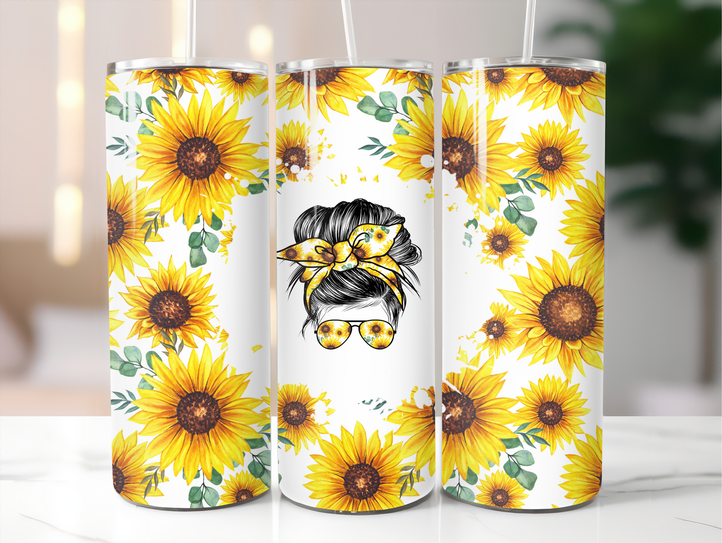 Messy bun sunflowers 20oz Tumbler