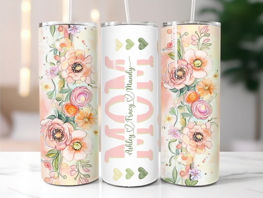 Mom Peach floral Add your name 20oz Tumbler