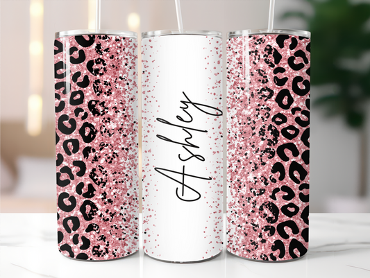 Leo Pink Glitter Add your name 20oz Tumbler