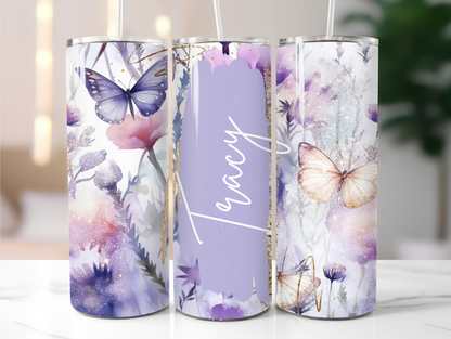 Purple butterfly Add your name 20oz Tumbler