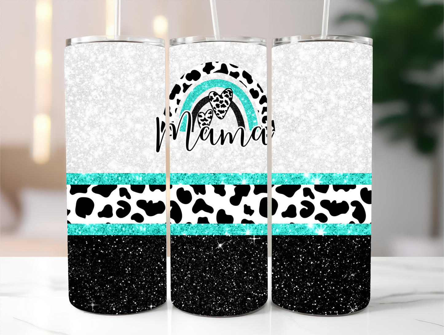 Mama rainbow, black and teal 20oz Tumbler