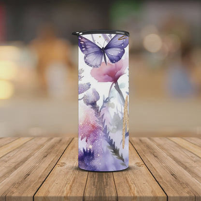 Purple butterfly Add your name 20oz Tumbler